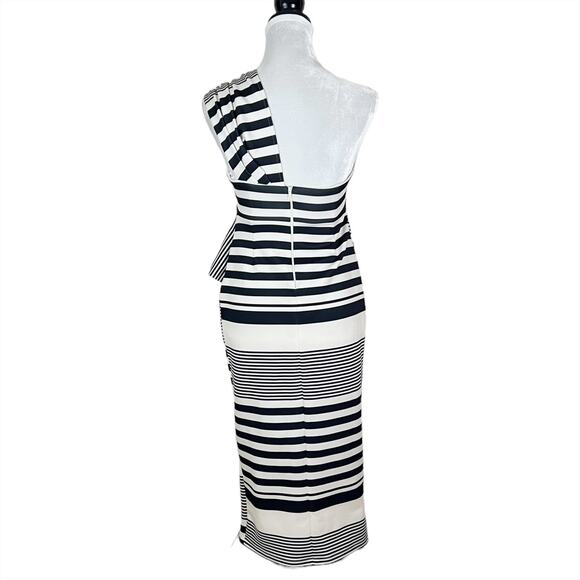 ASOS Maternity One Shoulder Scuba Ruffle Striped Midi Dress Size 2 - Picture 2 of 8